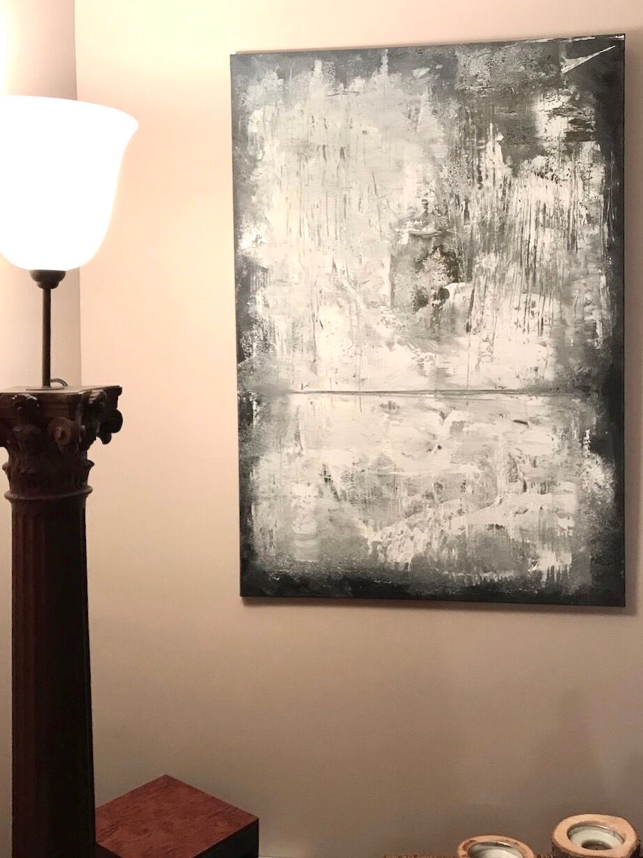Abstract painting tones white and gray