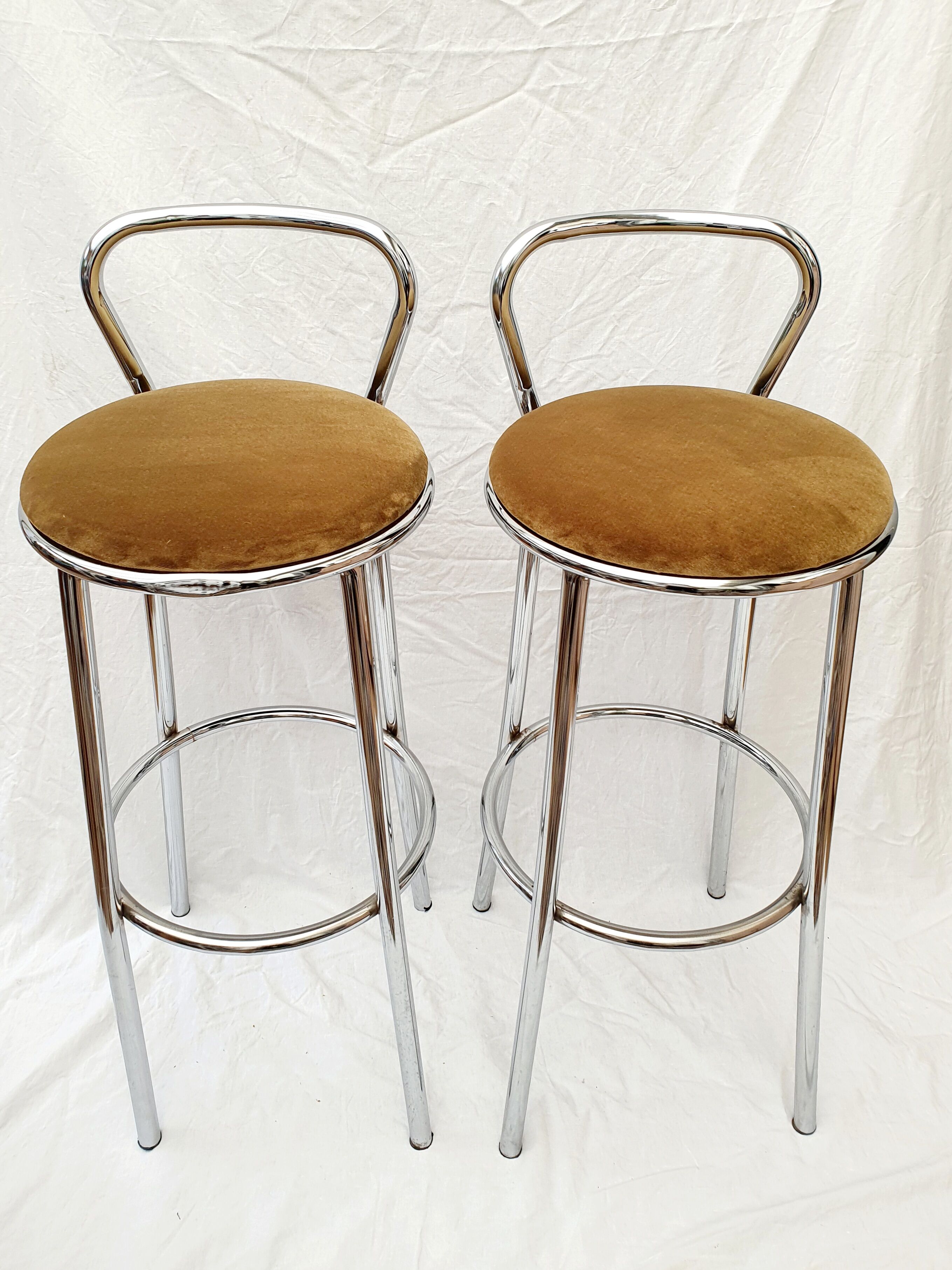 Paire de tabourets de bar en métal chromé velours Rodet