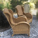 Paire de fauteuils rotin et bambou