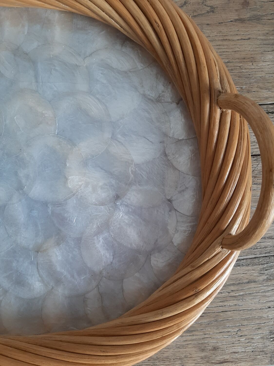 Vintage rattan and mother-of-pearl tray