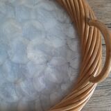 Vintage rattan and mother-of-pearl tray