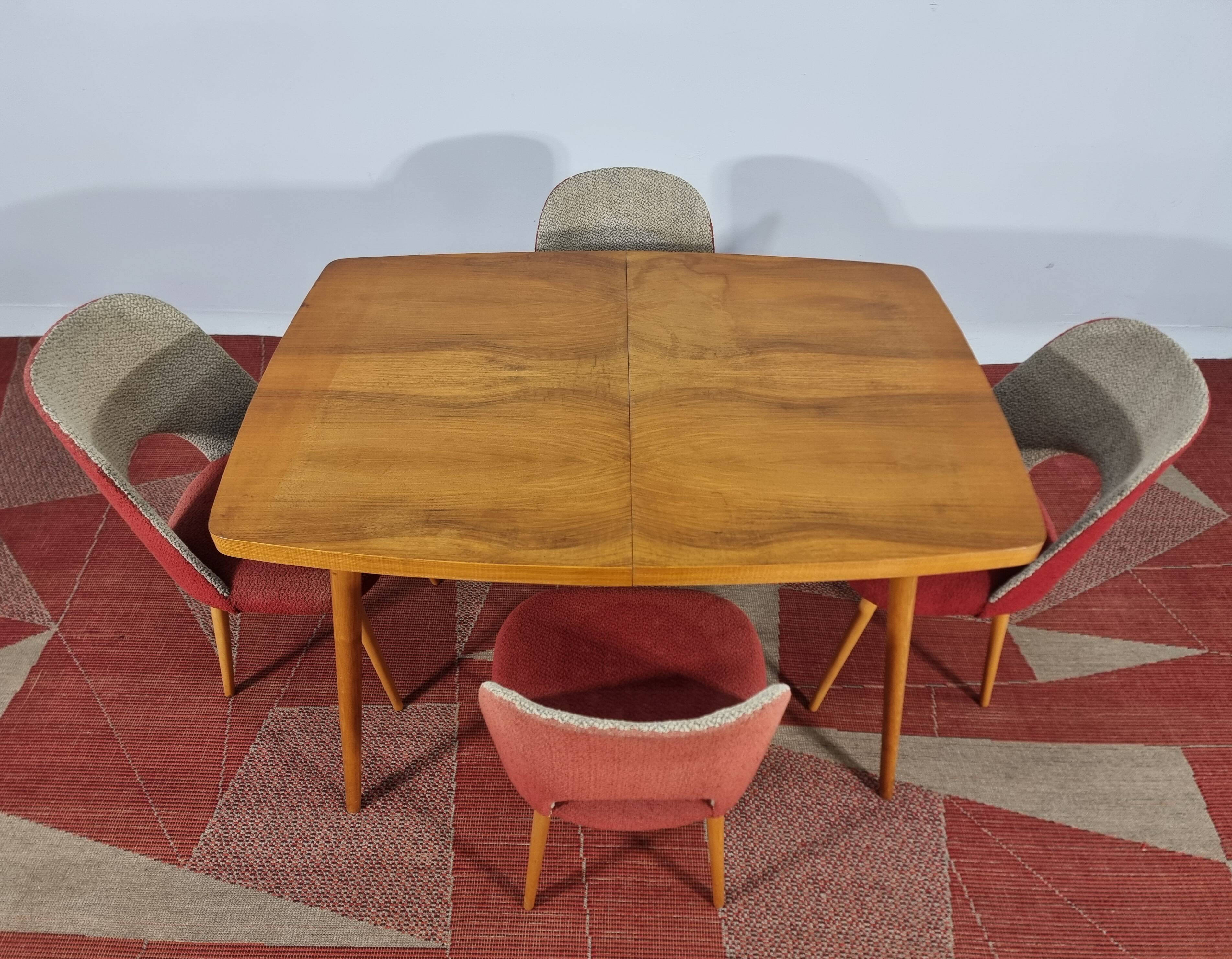 Dining Table and Chairs, 1960s, Set of 5
