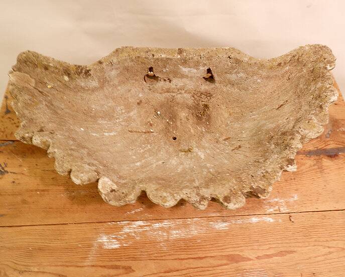 Antique Cement Shell Bird Bath