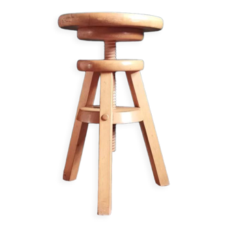 Tabouret réglable pivotant en bois massif