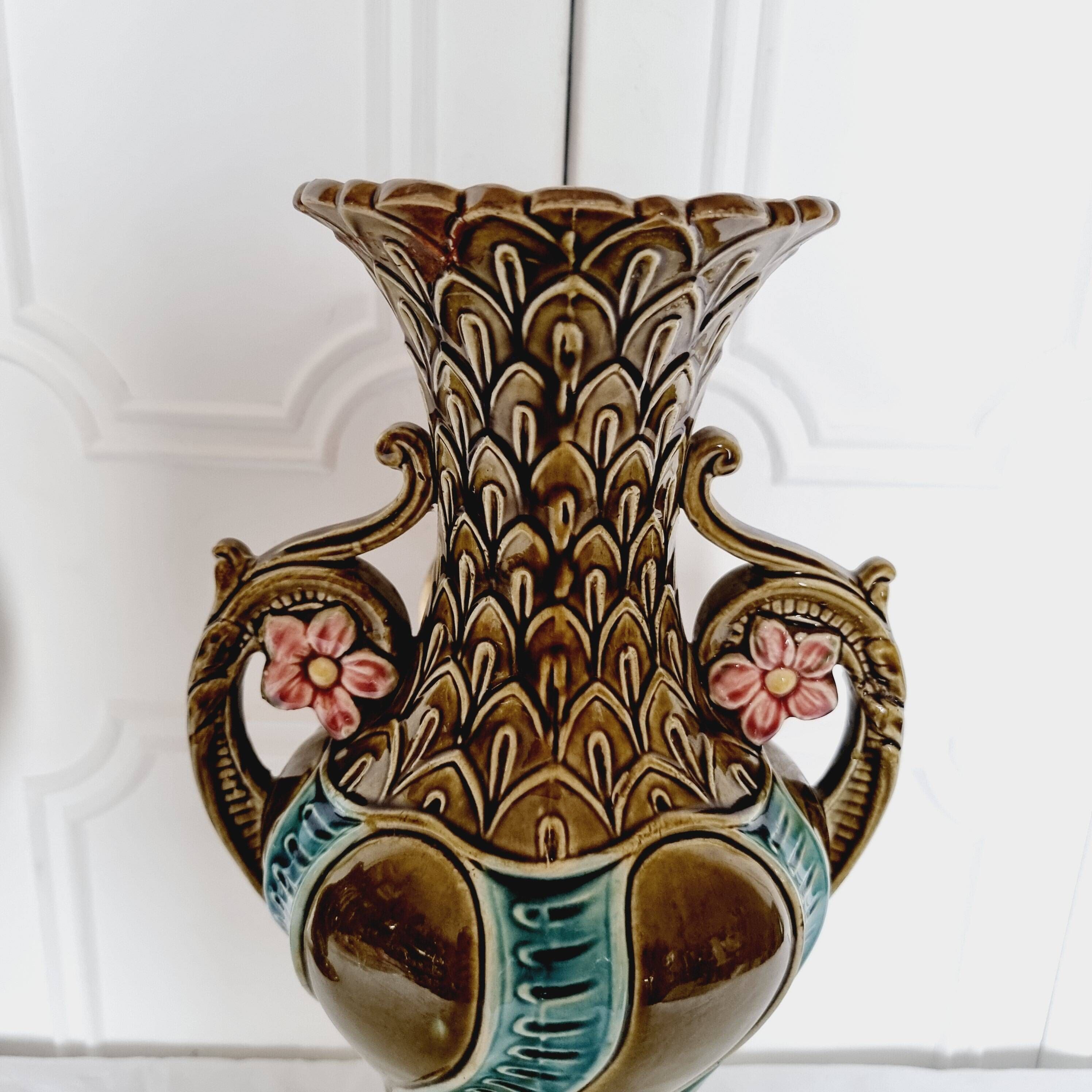 2 Vases from the 1900s-1920s in French Ceramic Onnaing Barbotine Art Nouveau