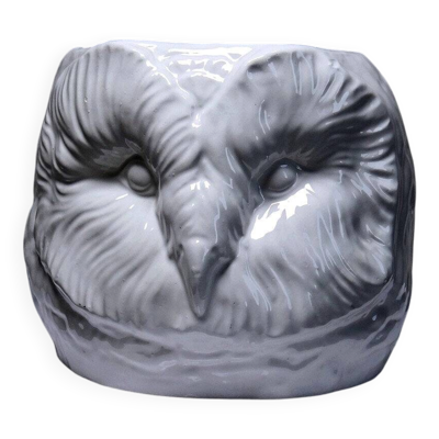 Grand cache-pot tête de chouette en faïence blanche italienne vintage