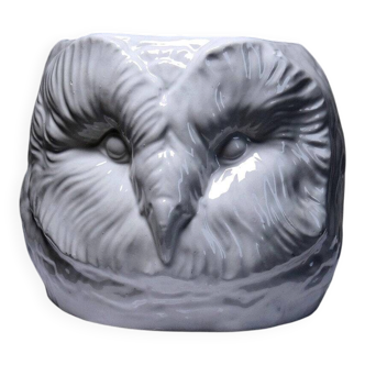 Large owl head cache-pot in vintage Italian white faience.