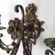 Pair of Heavy Victorian Bronze Triple Wall Sconces Griffin & Flower Detail