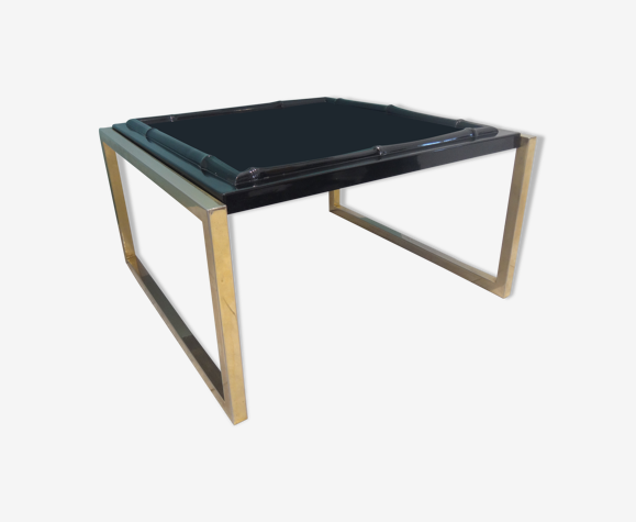 Table basse plateau bambou fibre de verre 65cm piétement métal doré 1970