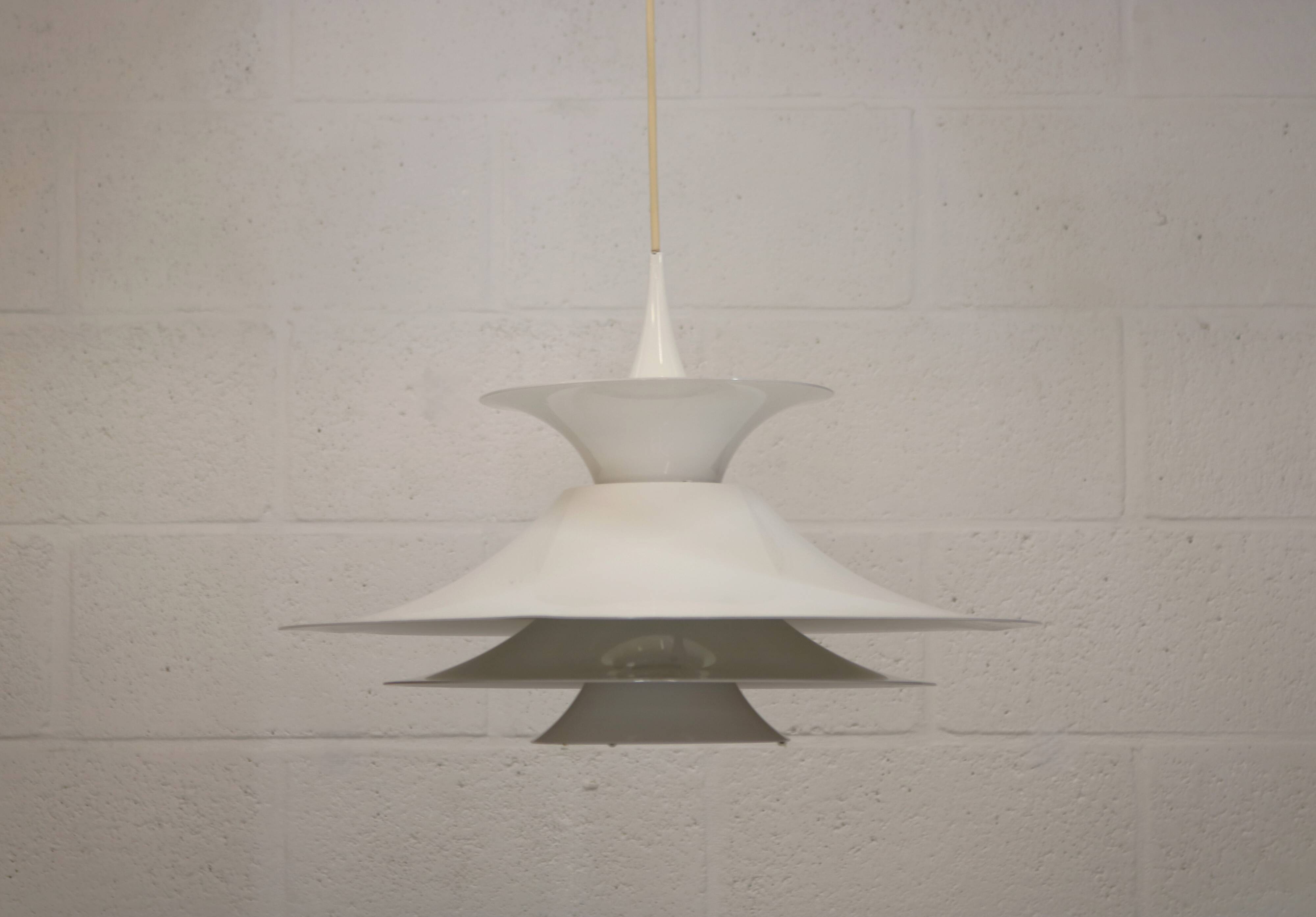Danish Modern Pendant Lamp: White Radius Model by Erik Balslev for Fog & Mo