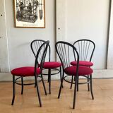4 black metal bistro chairs with garnet red velvet