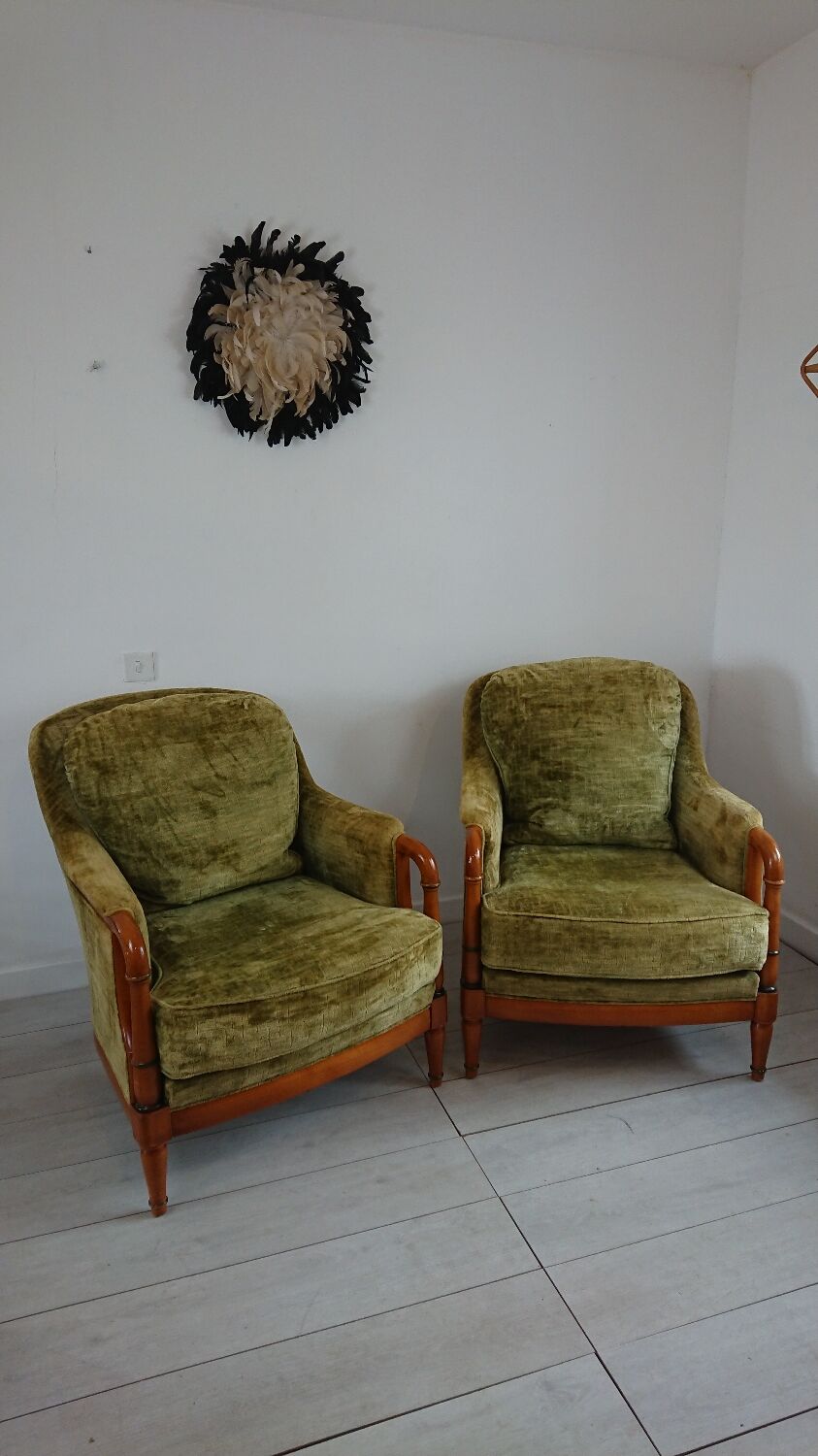 Green English bergere armchairs