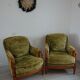 Green English bergere armchairs