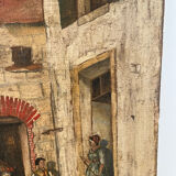 Oil on panel, "Farmyard with Horse"