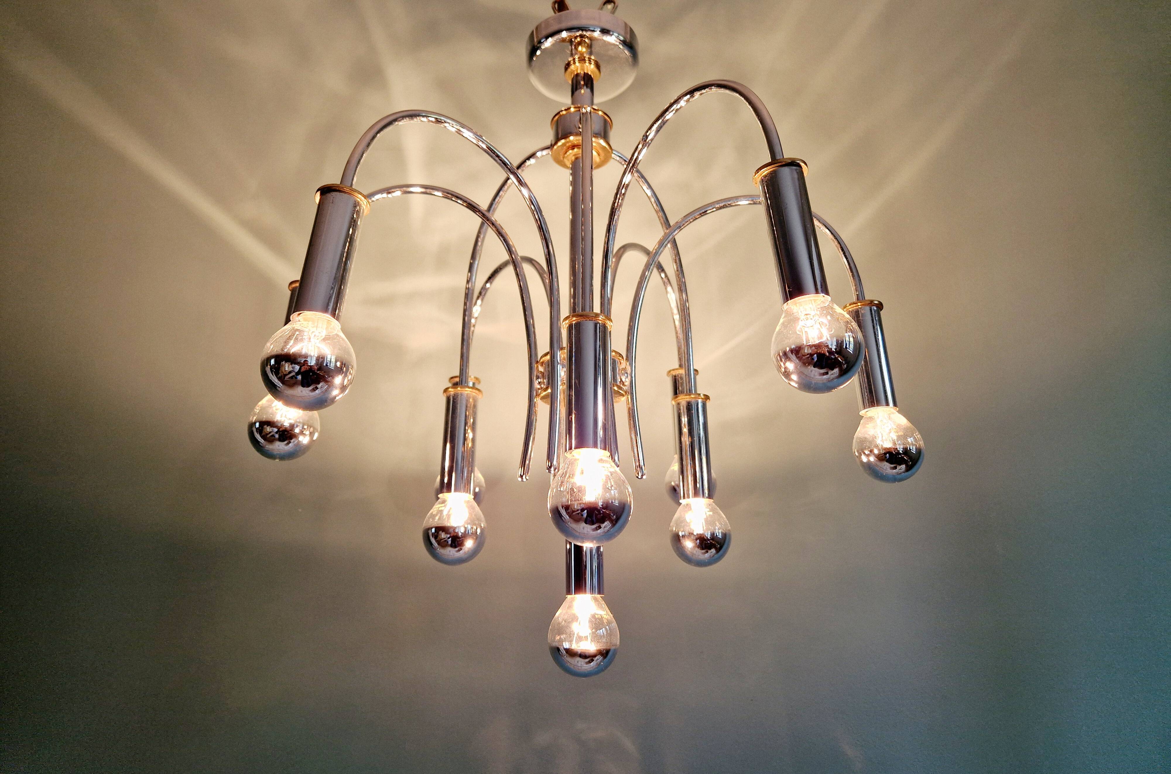 Lustre design en métal chromé et laiton, Schröder & Co, années 70