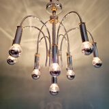 Designer chandelier in chromed metal and brass, Schröder & Co, 1970s