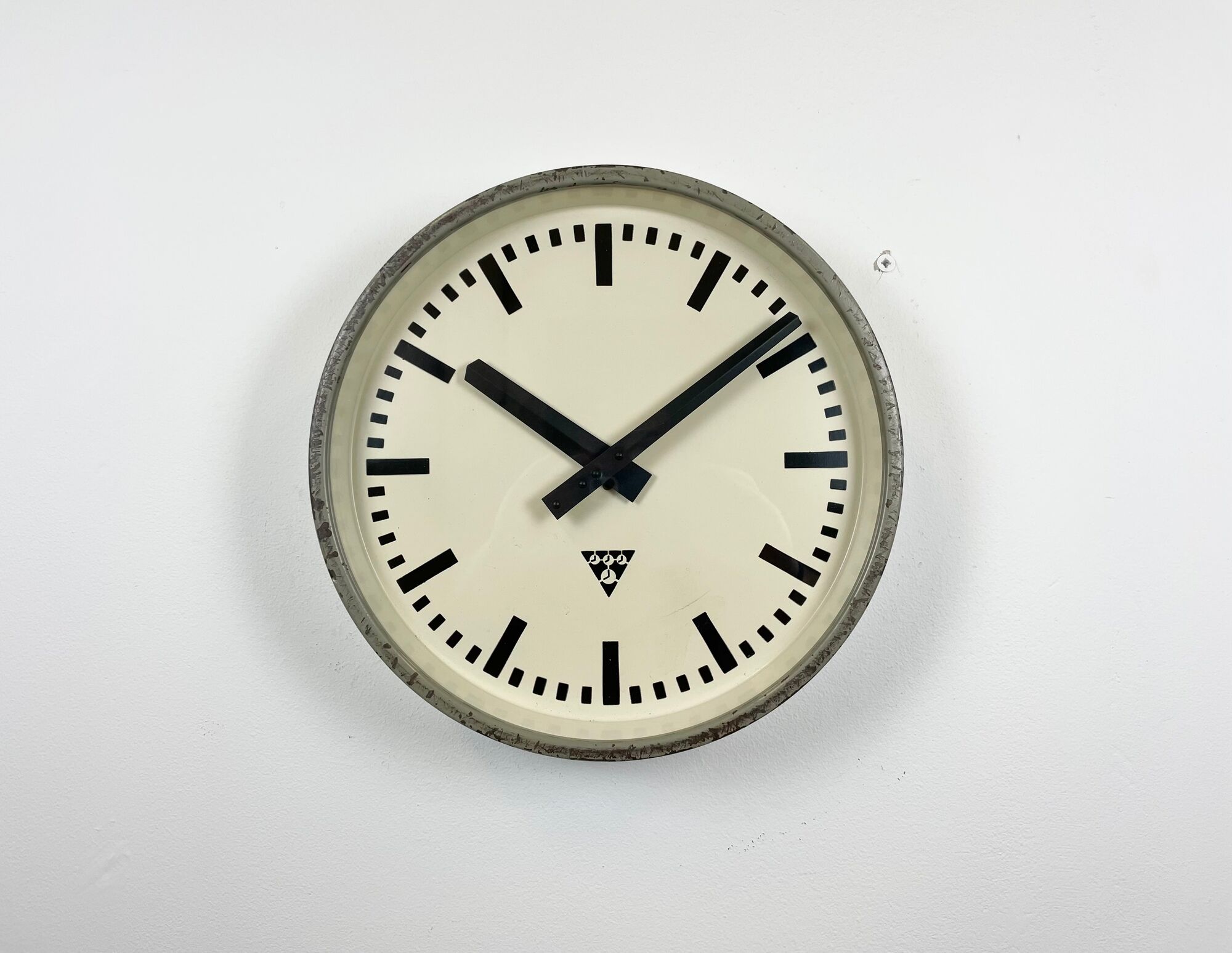 Grey Industrial Factory Wall Clock from Pragotron, 1960s