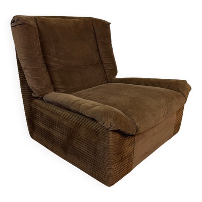 Fauteuil lounge Steiner en velours côtelé marron – années 70