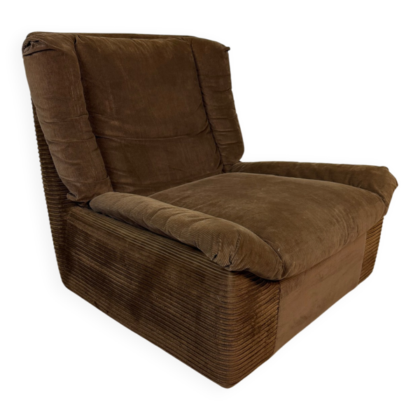 Fauteuil lounge Steiner en velours côtelé marron – années 70