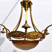 Muller frères Art Deco Chandelier - Bronze & Glass Paste - 1930s