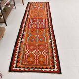 3x10 Red & Orange Tribal Kilim Runner Rug 93x308Cm SK 34615