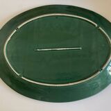 XXXL oval earthenware centerpiece dish with pearl decor, green covered, 1960s