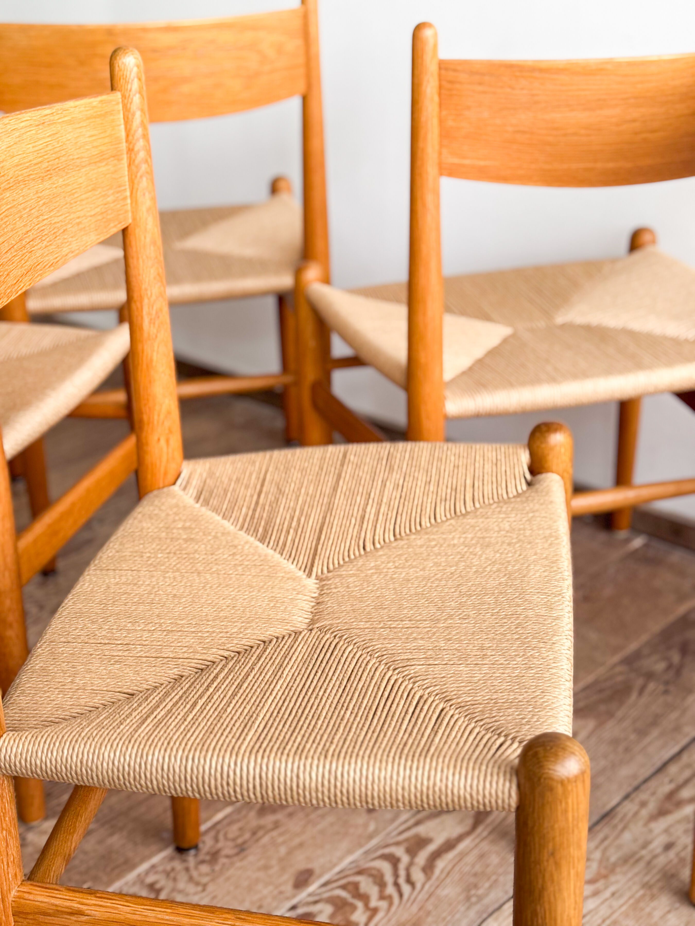 Ensemble de 6 chaises CH36 de Hans J. Wegner en chêne, corde danoise