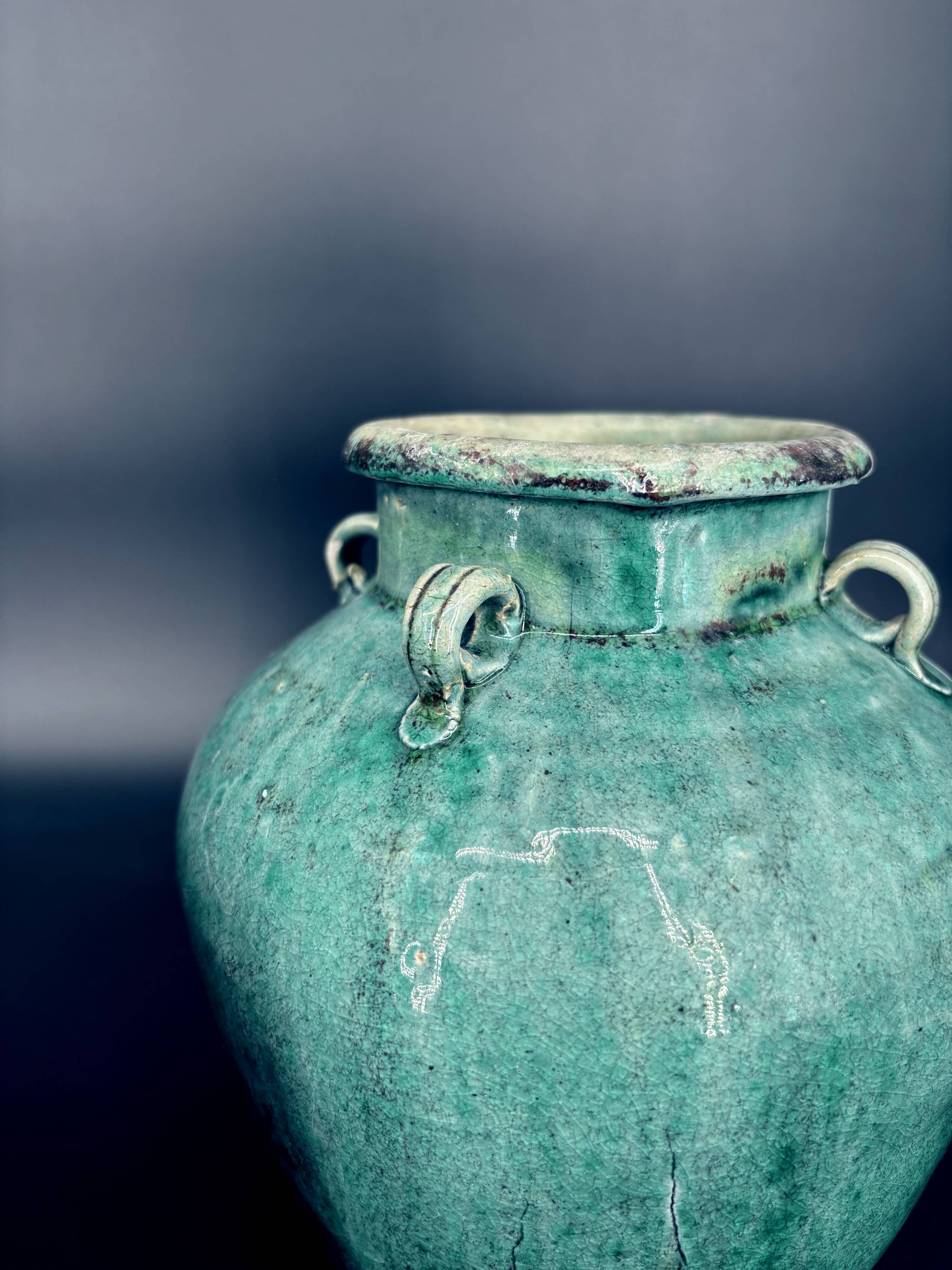 Pair of ancient turquoise glazed stoneware vases, China, late 19th century.