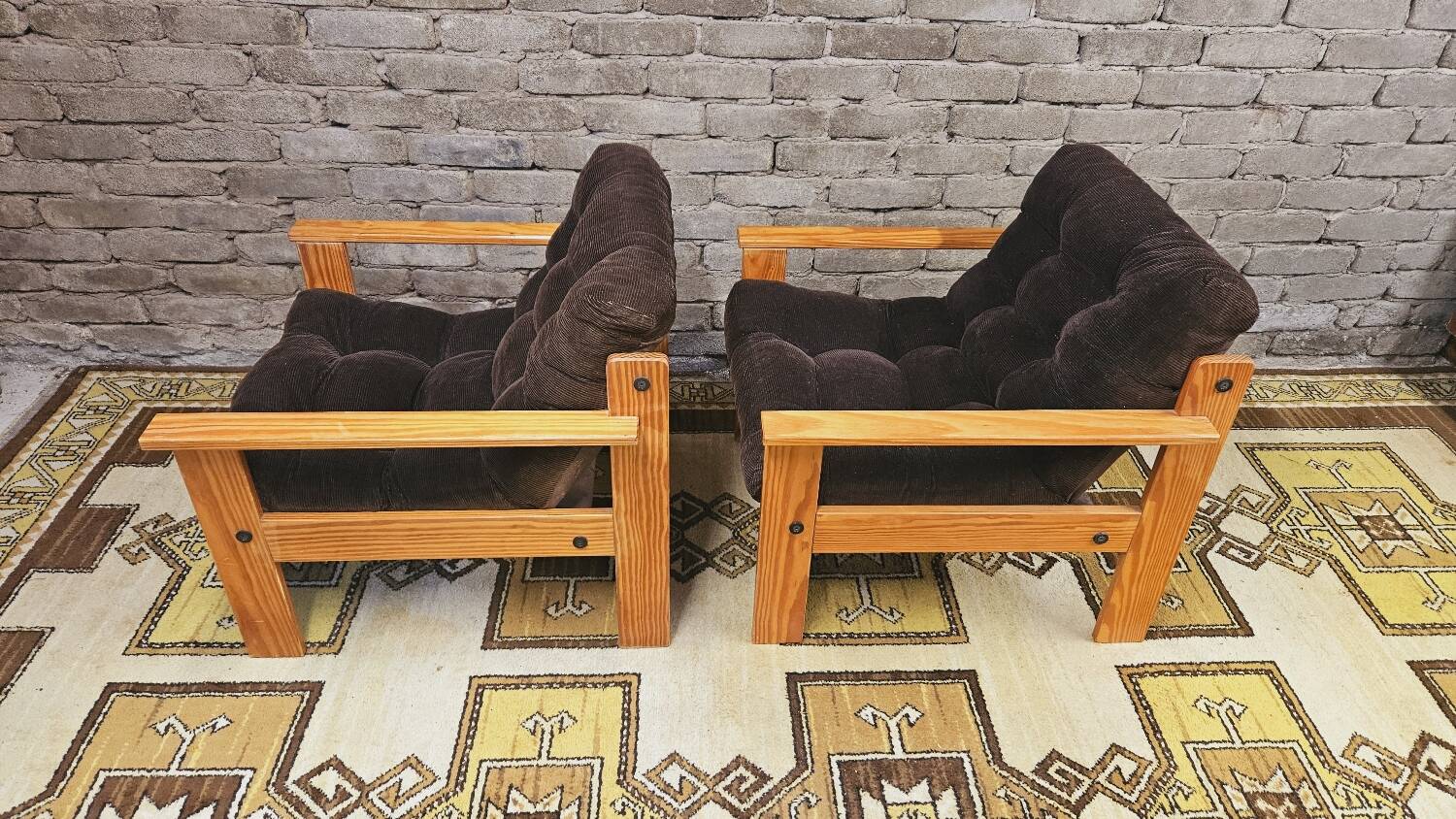 Pair of Yngve Ekström pine armchairs, 1970s