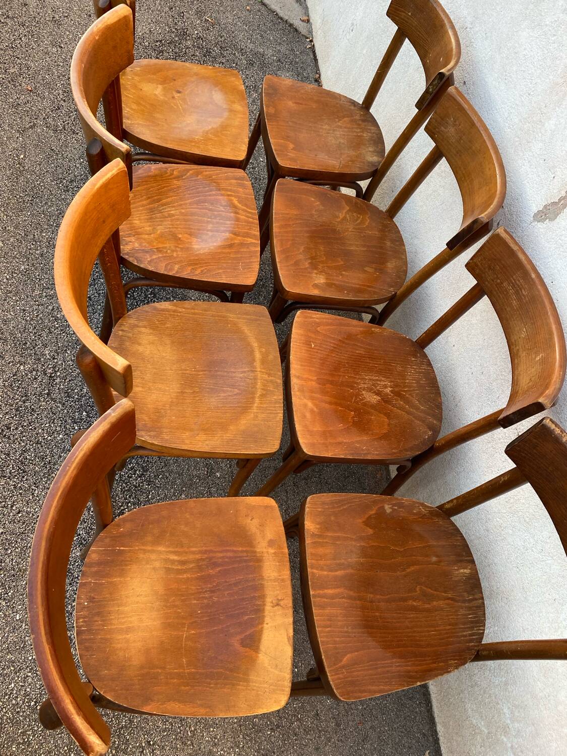 Set of 8 varnished bistro chairs