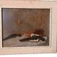 Oil painting on faesite books and lamp - signed 70s