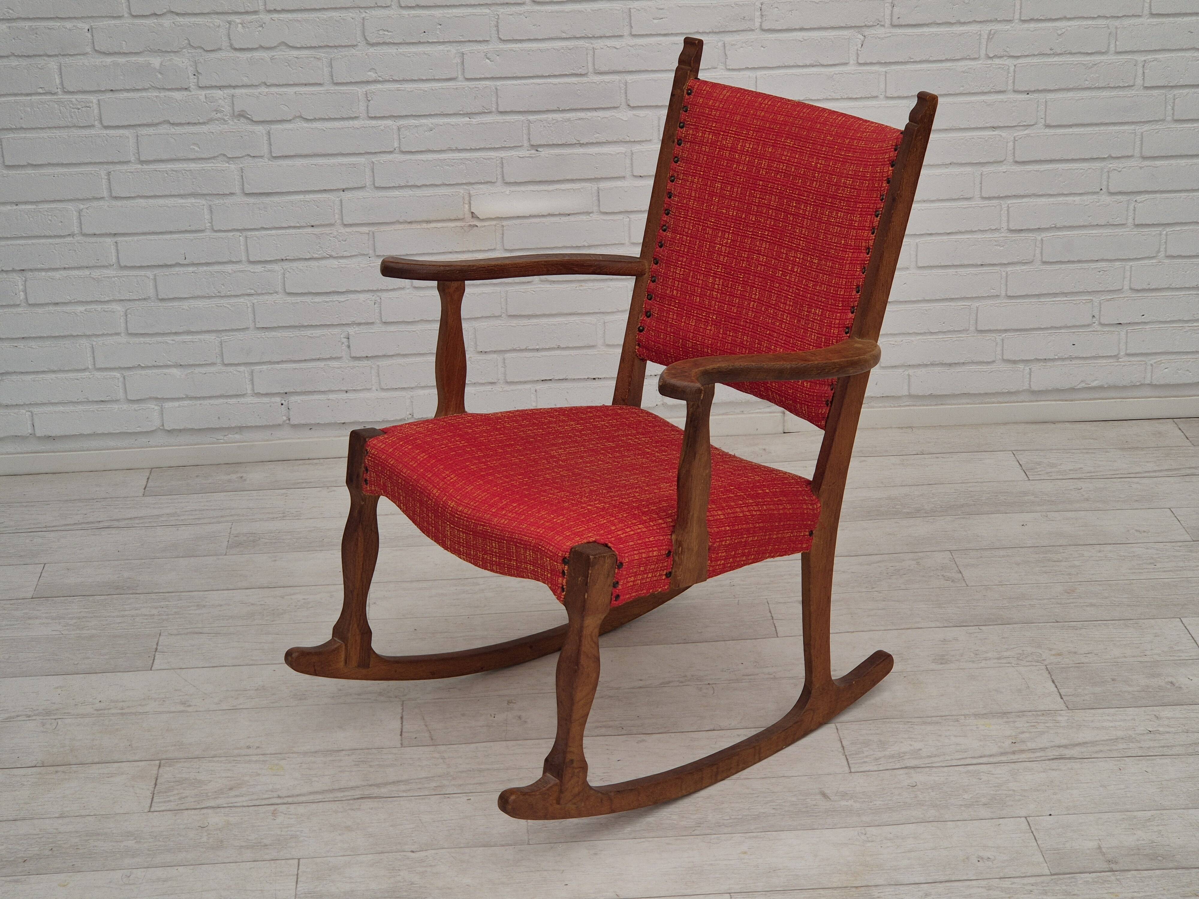 11960s, Danish rocking chair, original good condition, solid oak wood, furniture wool fabric.