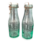Paire de bouteilles à limonade anciennes mercur 1l verre vert & bouchons po