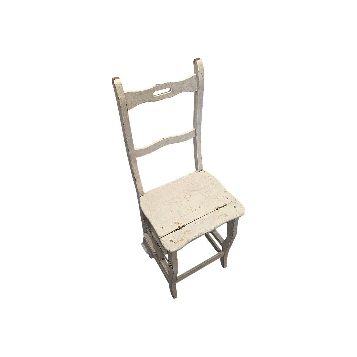 Chaise échelle métamorphose peinte en blanc antique français, datant d'environ 1900.