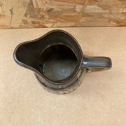 Antique Barrel Shaped Pitcher Glazed Stoneware Beige & Blue Vintage Service