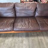 Scandinavian bench in solid teak and leather 1970