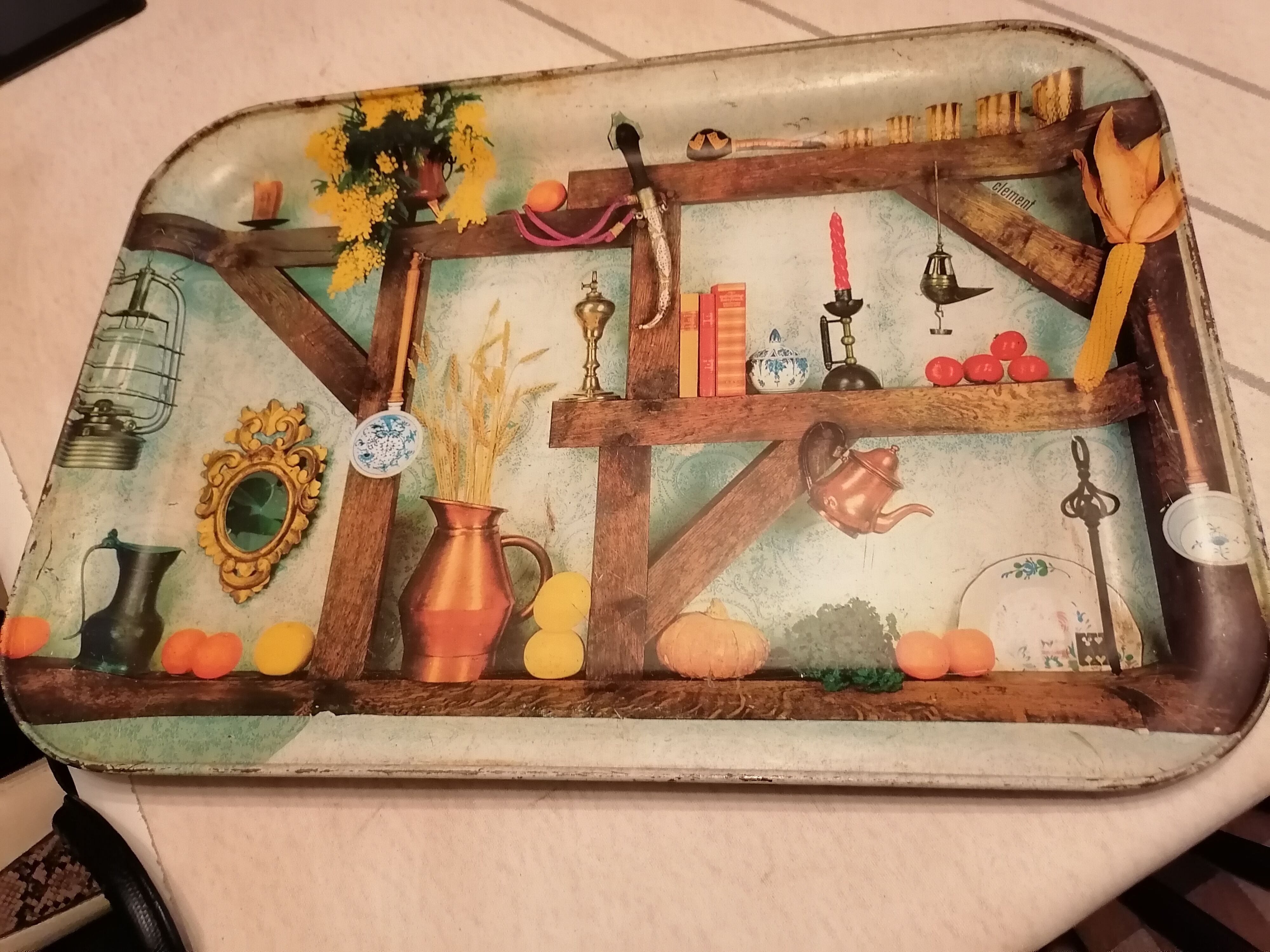 Plate meal sheet metal 1960 signed Clément