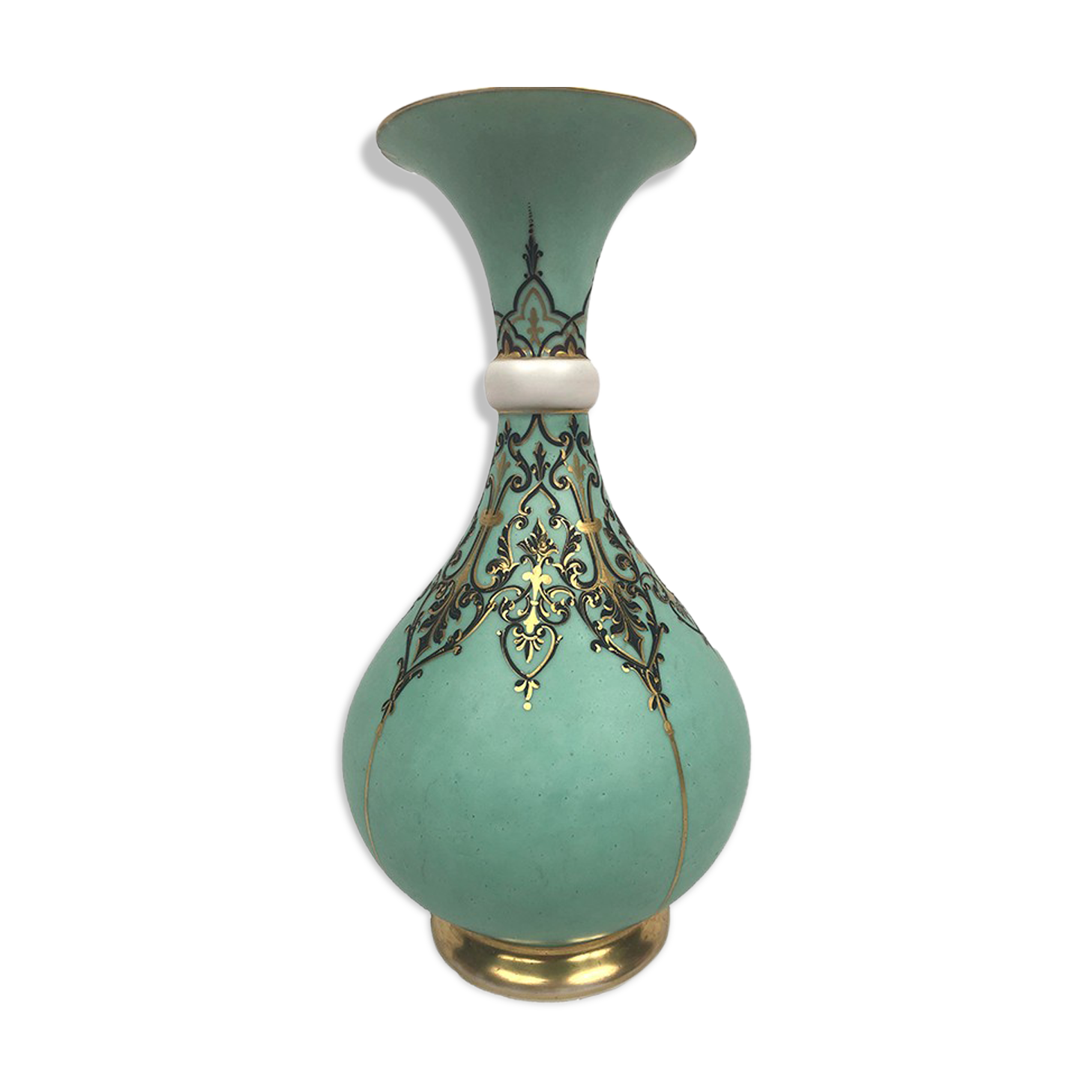 Ball vase with bent barrel in celadon green porcelain, nineteenth