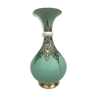 Ball vase with bent barrel in celadon green porcelain, nineteenth