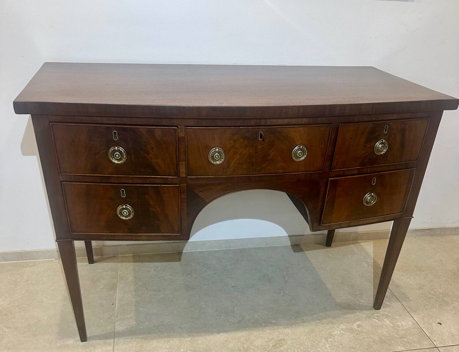 Sheraton flamed mahogany serving trolley, late 18th century