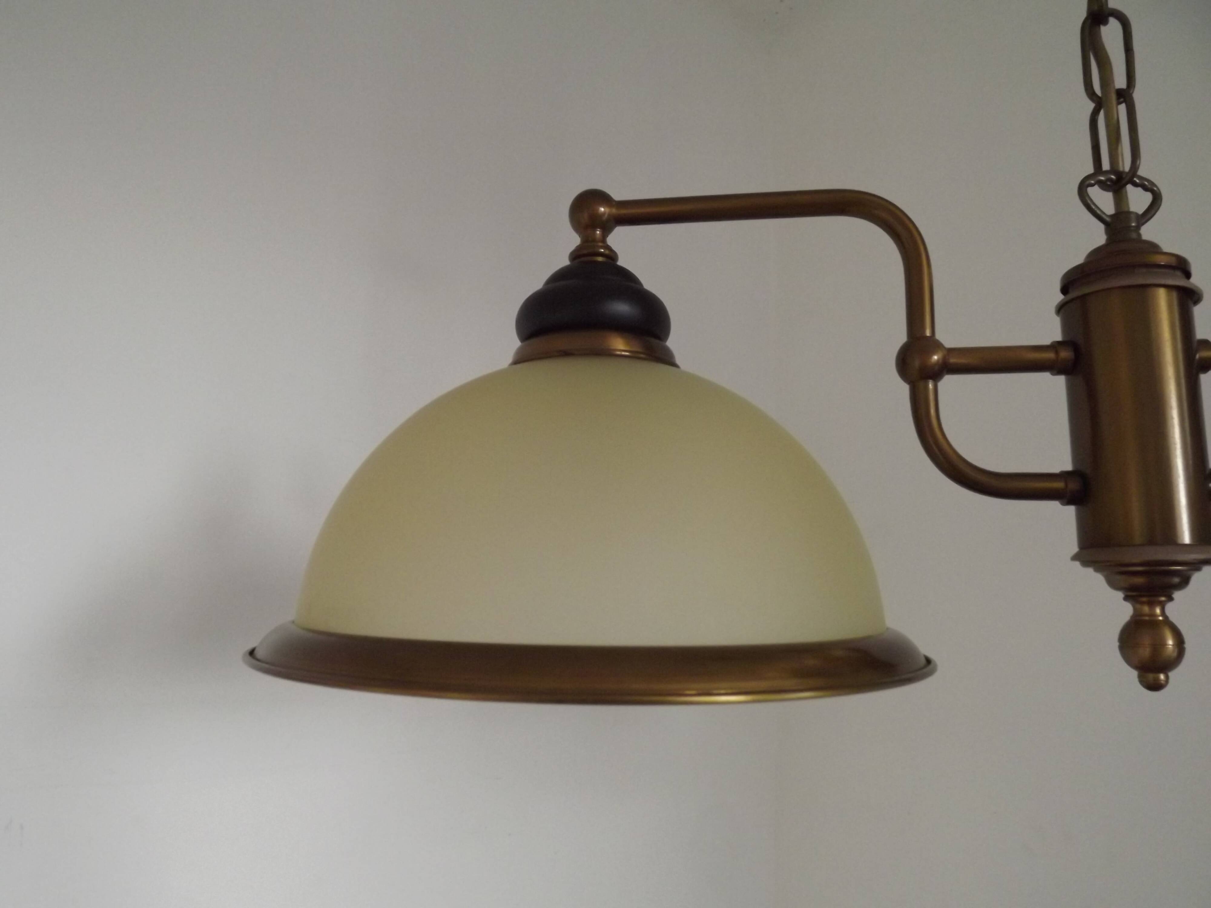 French Mid Century Bronze Effect Metal Double Billiard Light Glass Shades