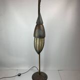 Patinated rustic copper and steel floor lamp with lantern, Indonesia 1980s