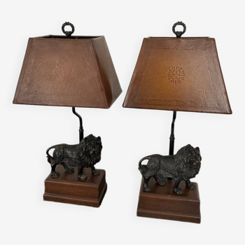 Pair of Théodore Alexander bronze lamps