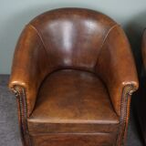 Set of 2 club armchairs in sheep leather
