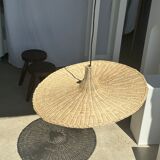 Large suspension, rattan luminaire in hat shape D:80cm