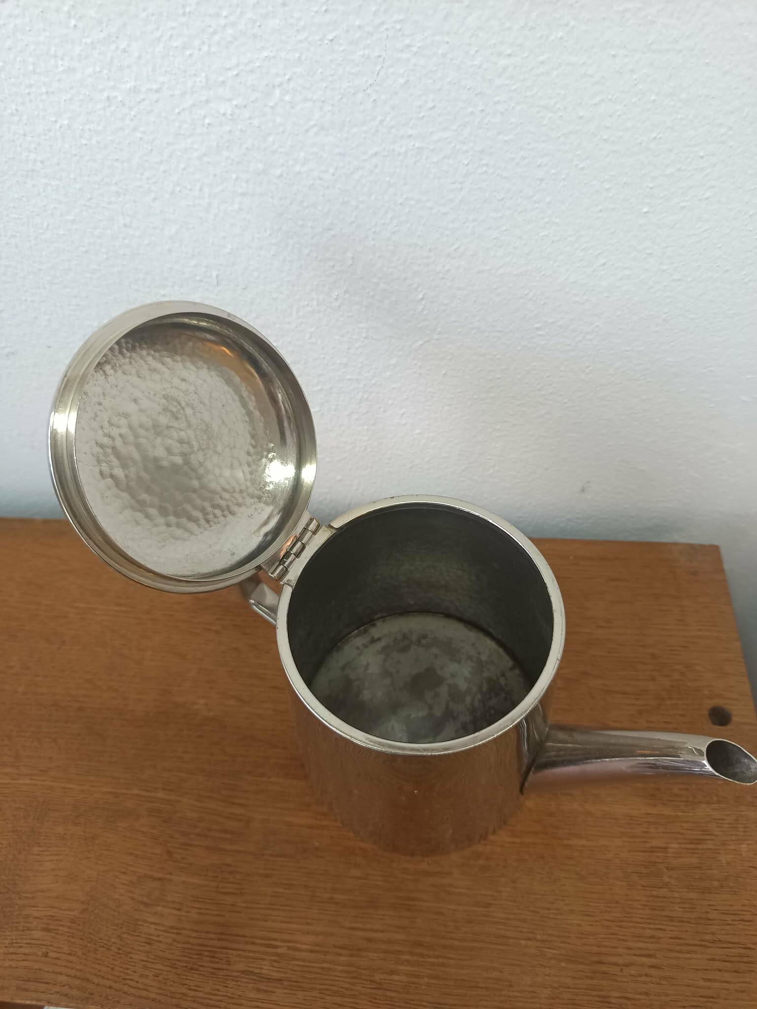 Silver-plated hammered metal teapot Art Deco