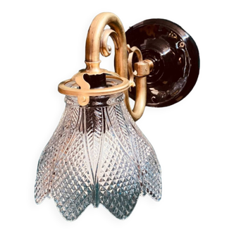 Brass swan neck wall light and glass tulip rosette porcelain vintage old model