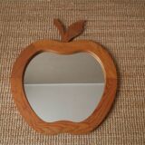 Large XL vintage retro wooden apple mirror, handcrafted, handmade object for children