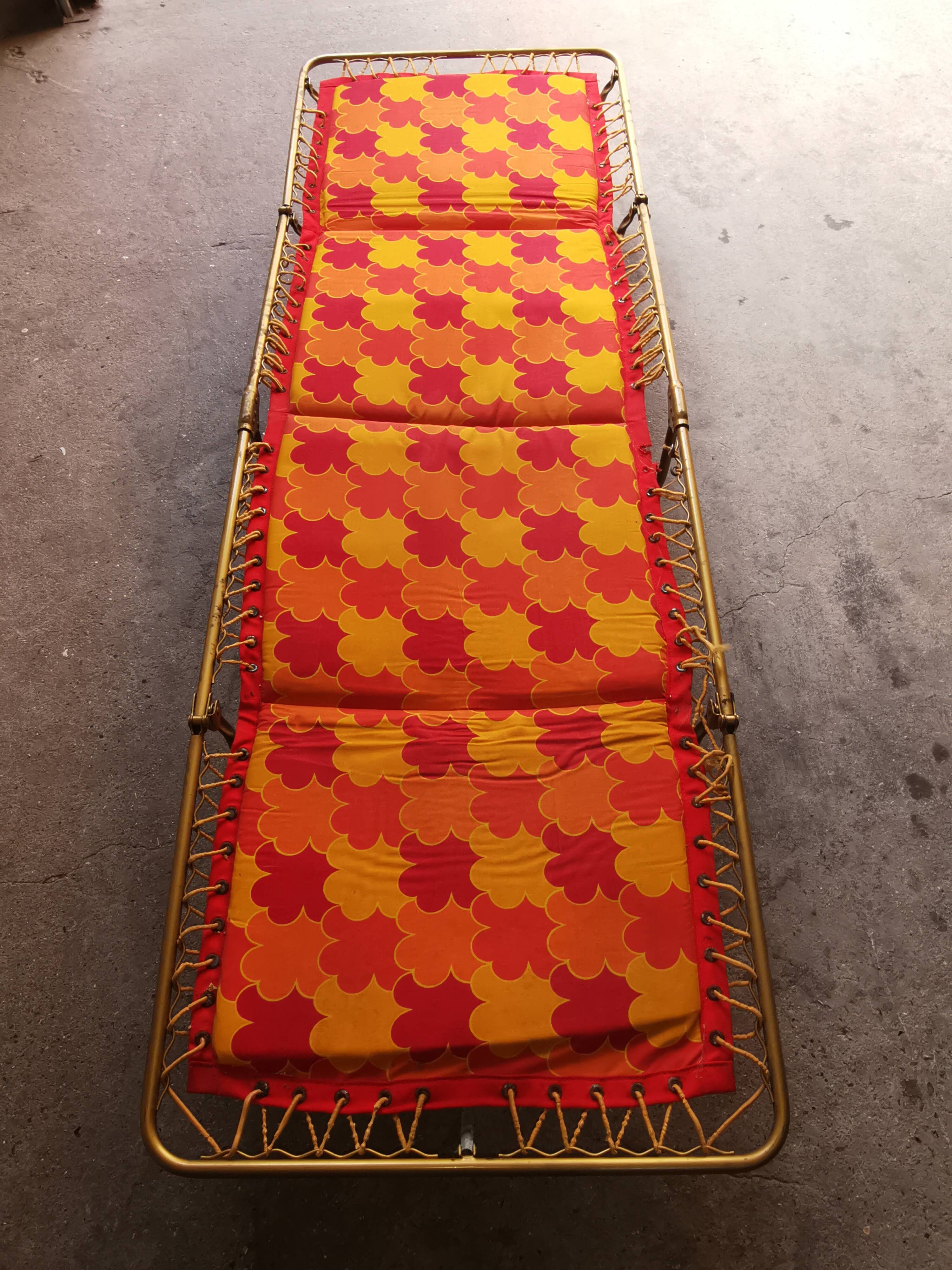 Orange sun lounger, deckchair, vintage 70's lafuma camping lounge chair