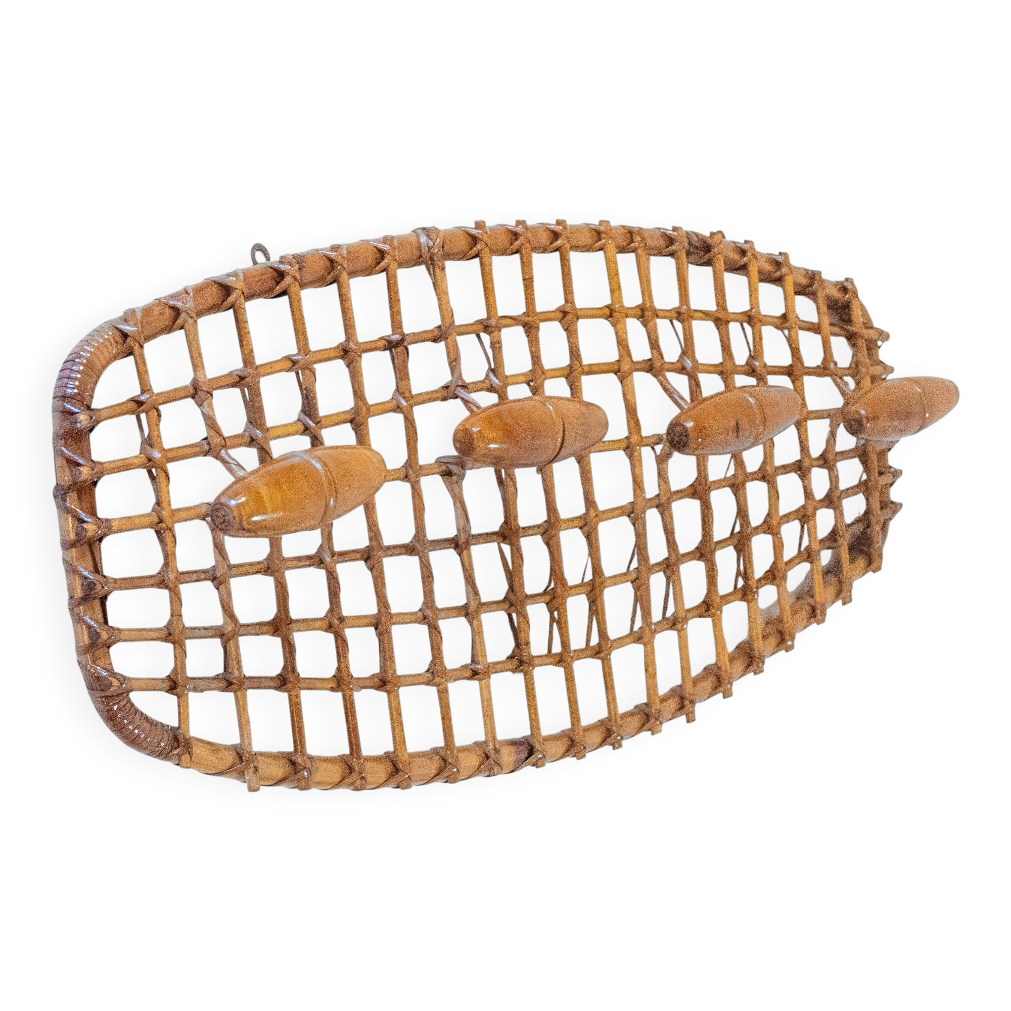 Italian Mid-Century Bamboo and Rattan Coat Rack by Bonacina, 1960s